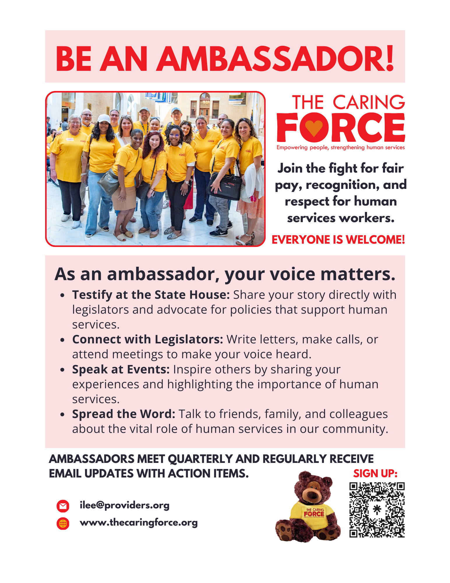 The Caring Force  Ambassador Flyer: Inquire info at ilee@providers.org